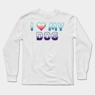 I Heart My Dog Classic Video Game Graphic Blue Gradient Long Sleeve T-Shirt